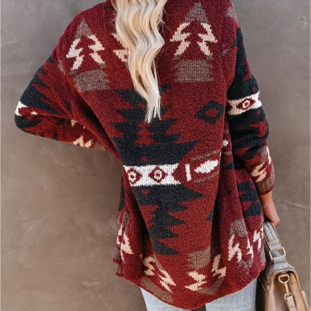 Oversized Last S SOFT New Cozy Aztec Southwest Bohemian Knitted Sweater Cardigan - Picture 13 of 17
